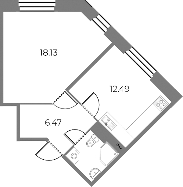 1-комнатная квартира 41.09 м², 2/19 эт., ЖК «Огни Залива»